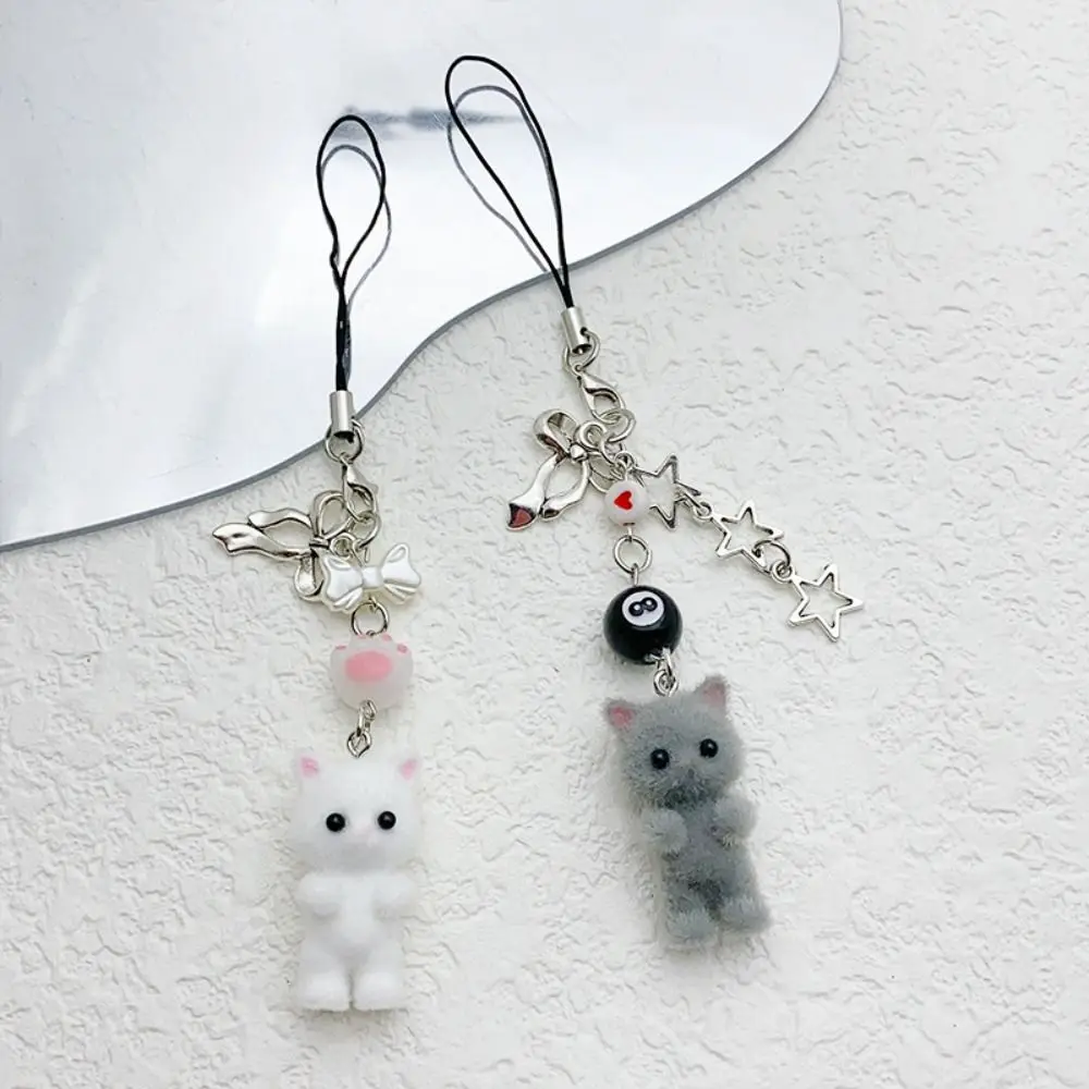 

Flocking Flocking Cat Phone Lanyard Anti Lost Keychain 3D Kitten Mobile Phone Chain Korean Cartoon Cat Cell Phone Charm