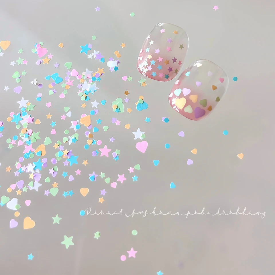 6 compartimentos de pedrería para uñas, perlas blancas redondas mezcladas de 1-3 mm, lentejuelas de estrella/corazón, decoración de manicura 5