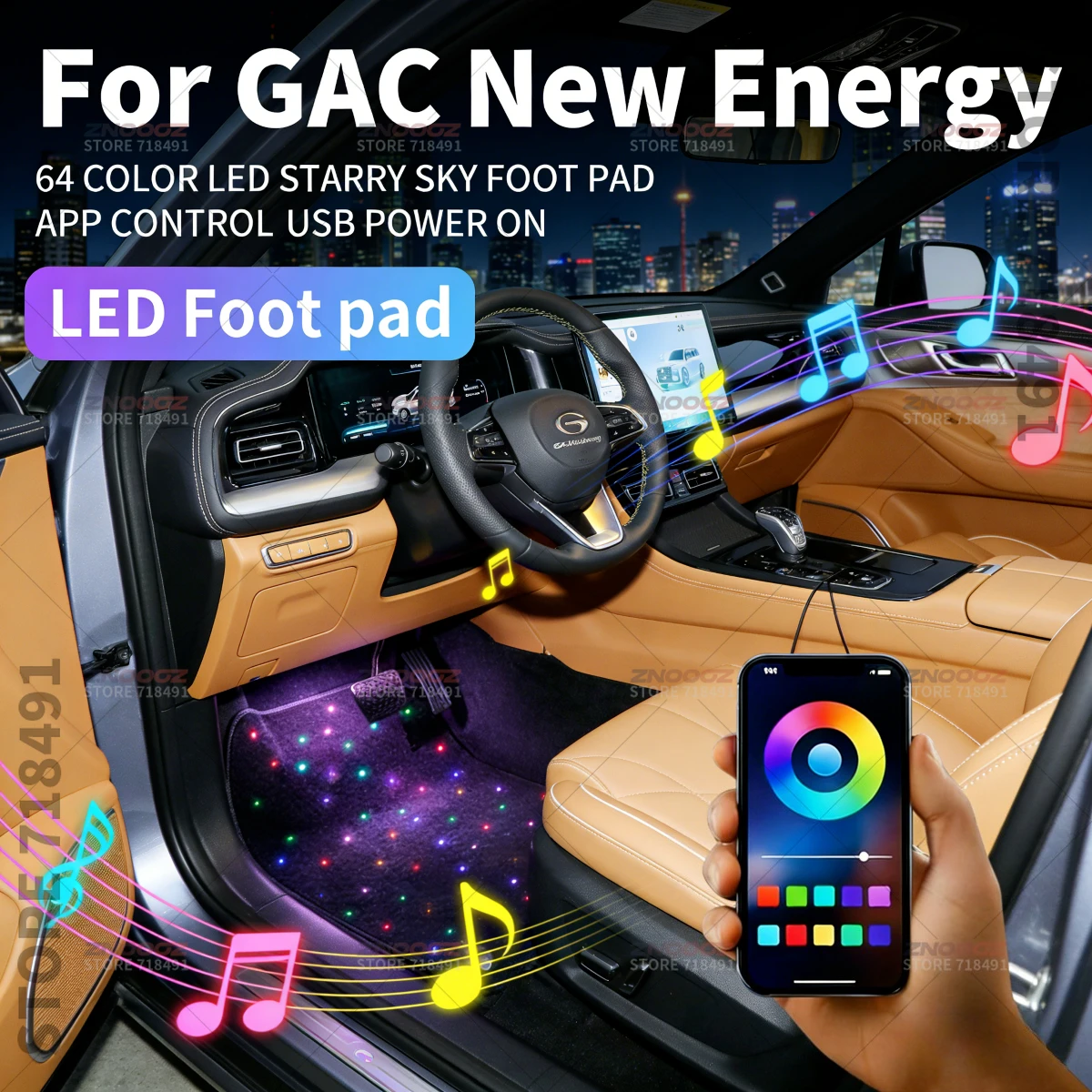 For GAC New Energy Aion S LX V USB Car LED Starry Sky Foot Mat DIY Can Be Cut