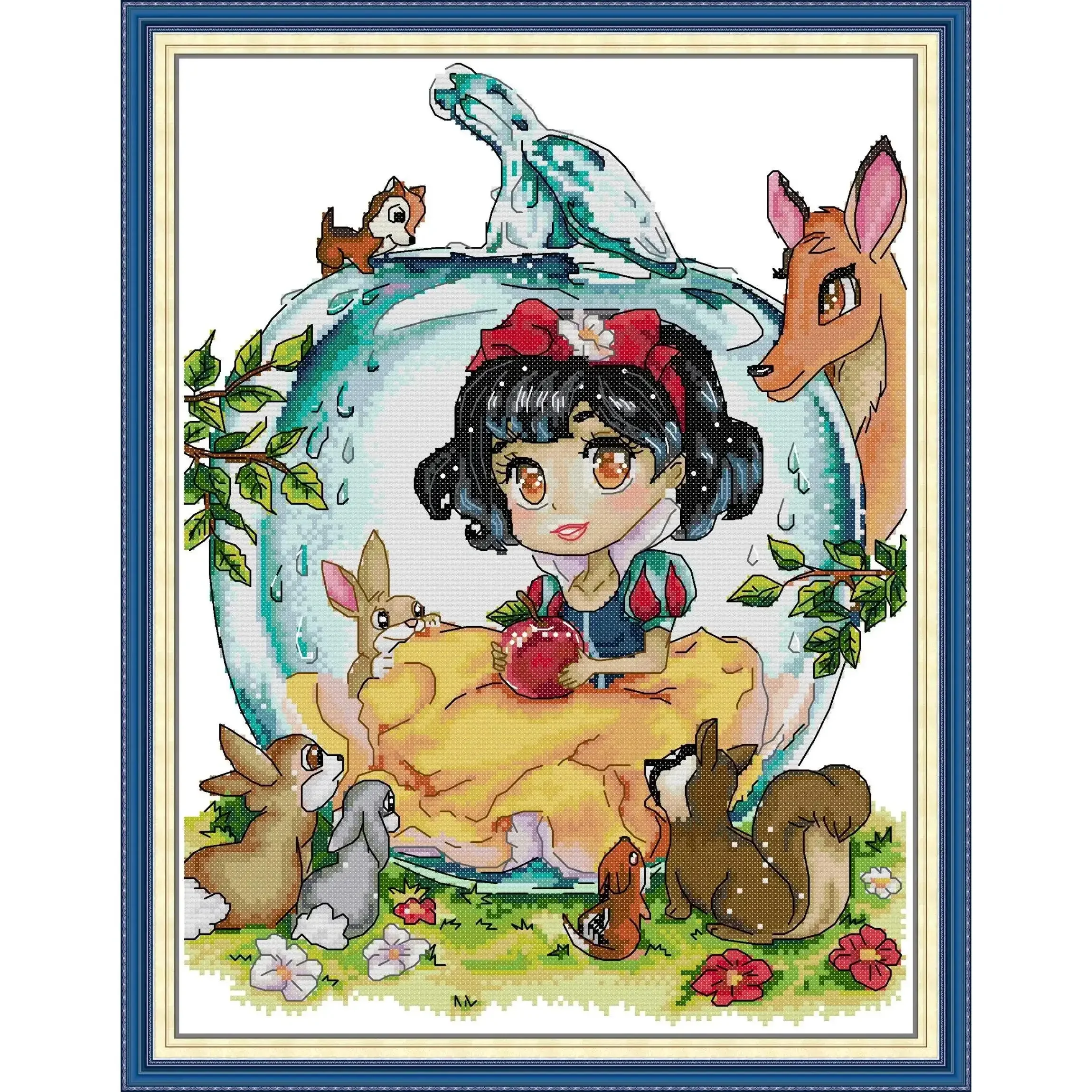 Joy Sunday Pre-printed Cross Stitch Kit  Easy Pattern Aida  Stamped Fabric Embroidery Set-Snow White and The Little Animals