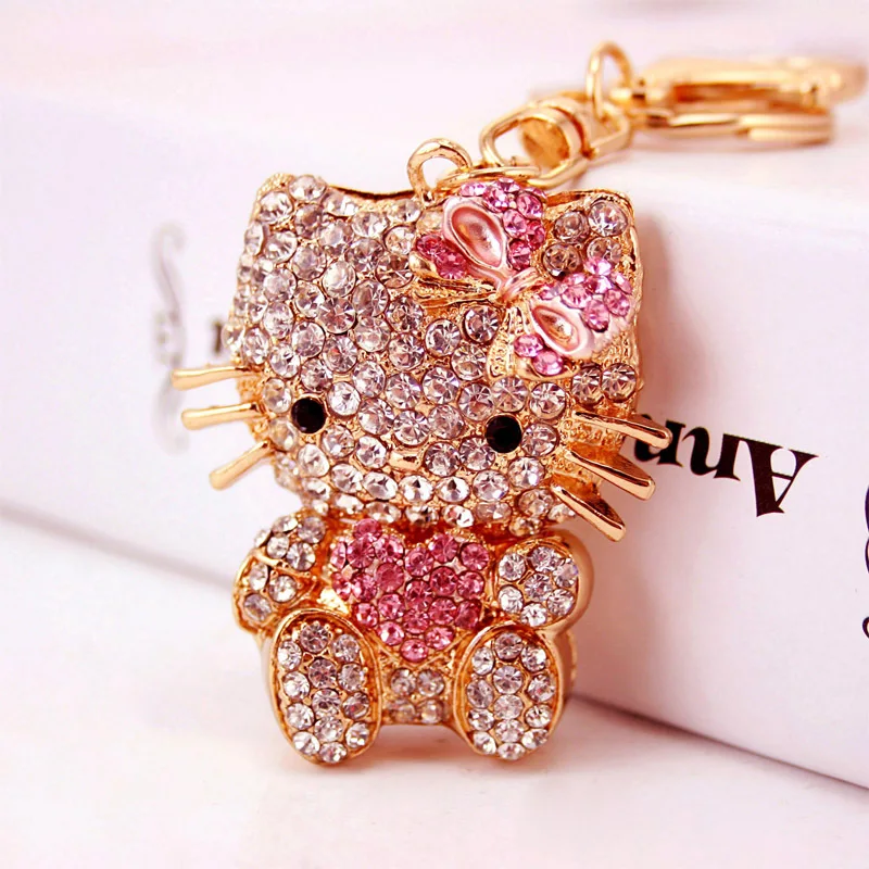 

Kawaii Hello Kitty keychain cartoon anime cute rhinestone peach heart women backpack decoration student girl gift wholesale