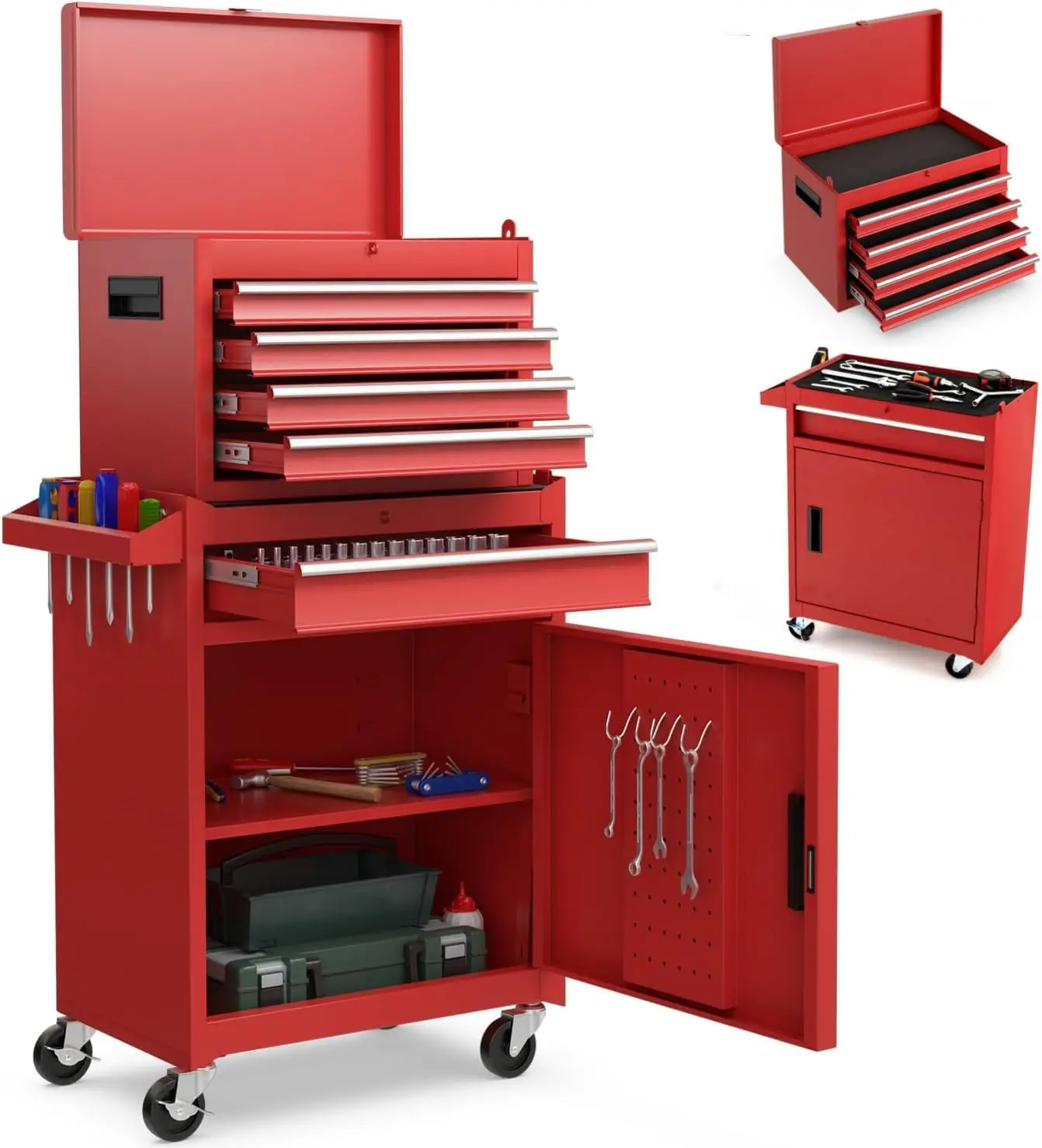 Bloqueável Rolling Tool Chest on Wheels, Material de atualização, Caixa resistente, Gabinete removível para garagem