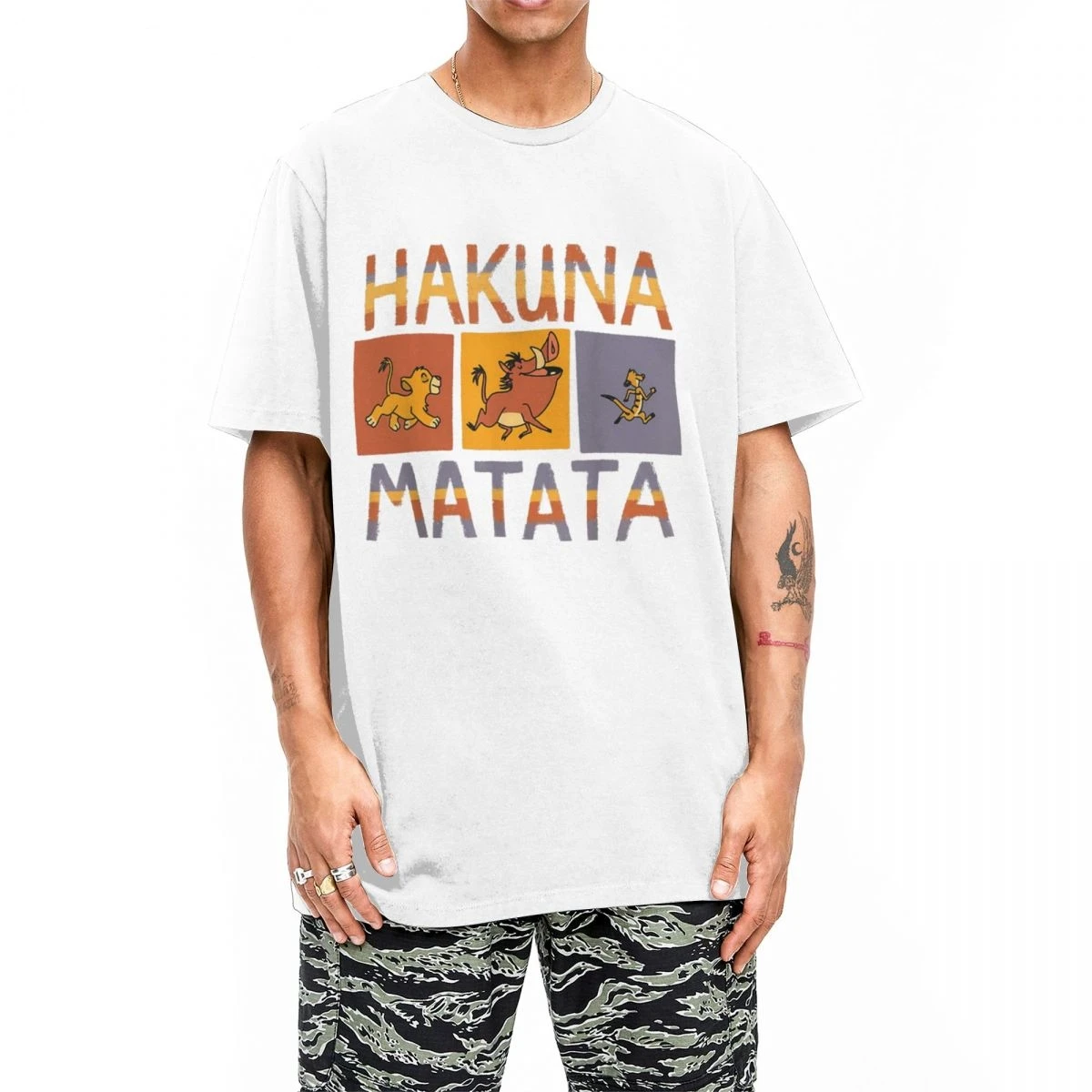 The Lion King T Shirts Hakuna Matata Solid Blocks Tee Shirt Short Sleeve Crew Neck T-Shirts Pure Cotton Printing Clothing