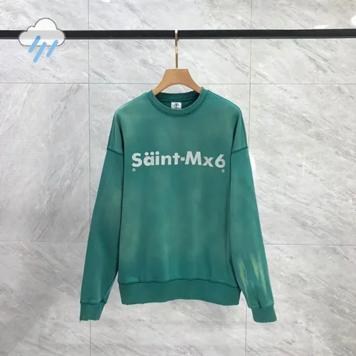 Sudaderas Vintage lavadas verdes dañadas de San para hombres y mujeres, jerséis clásicos con estampado de logotipo de grieta, tela pesada de algodón con cuello redondo