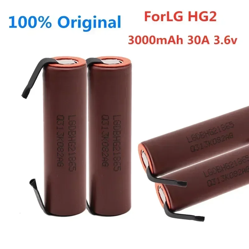 Original ForLG HG2 3000mAh battery 3.6v 18650 battery with strips soldered battery for screwdrivers 30A high current+DIY nickel