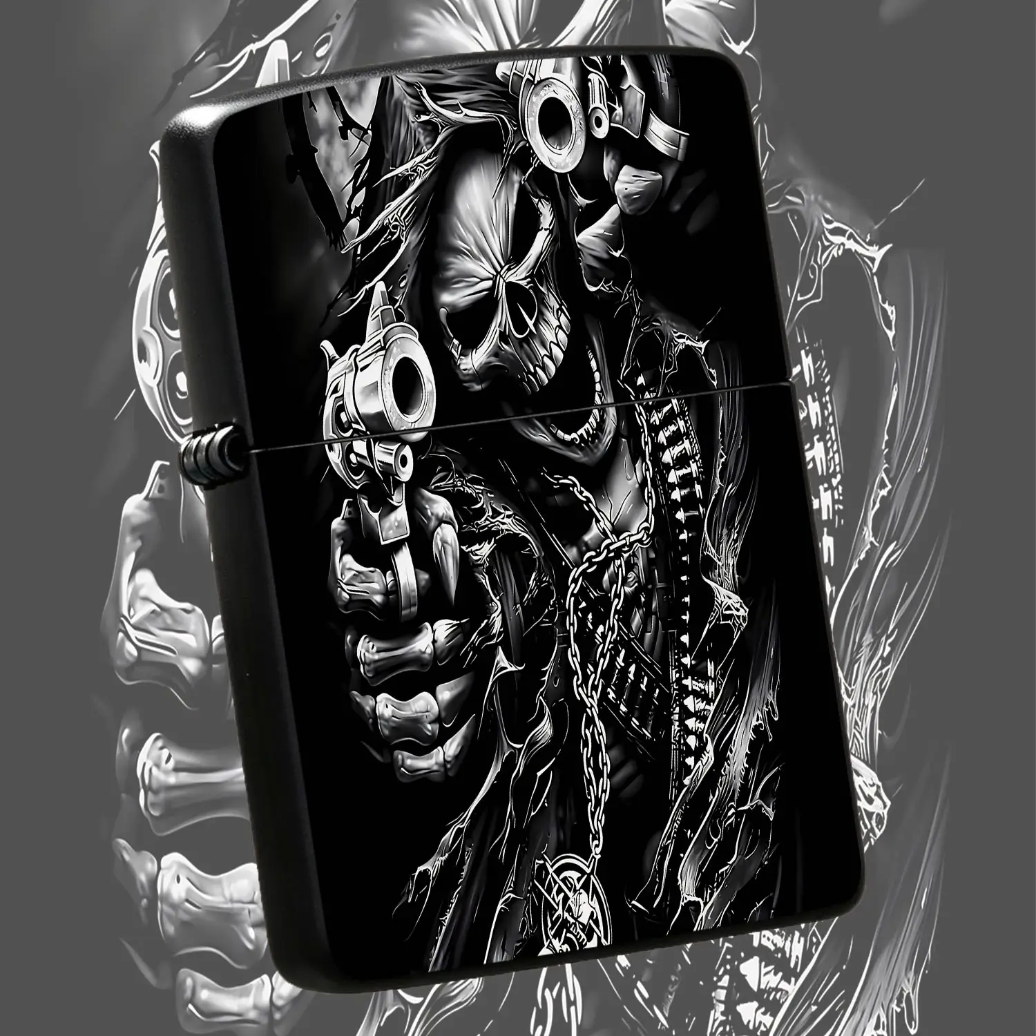 Vintage Dark Grim Reaper Skeleton Lighter Cool Skeleton Aiming Design Portable All-Scene Ignition Accessory Exquisite Chain Decoration Unique Collectible Gift For Friends Family Daily Use Outdoor Carrying A Humorous And Interesting Lighter