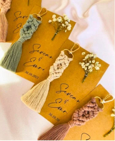 

40 PCS KRAFT PAPER PRINTED IN ŞOKLANMIŞ SÜSLEMELİ Macrame Keychain Engagement Promise Nikah Hediyelik