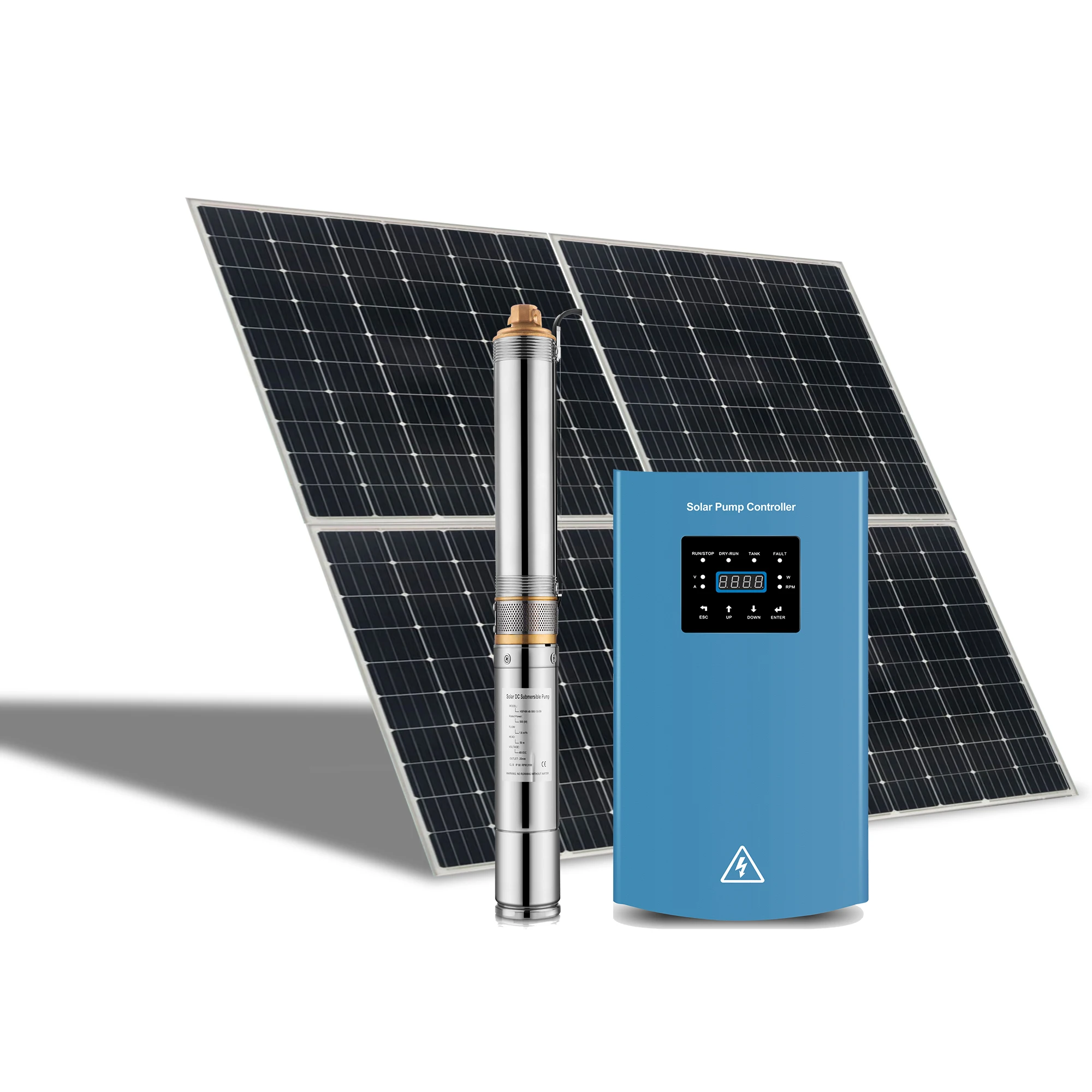 

3hp 220V DC Pompe a Eau Hybride MPPT Controller Brushless Submersible Solar Pump Systems