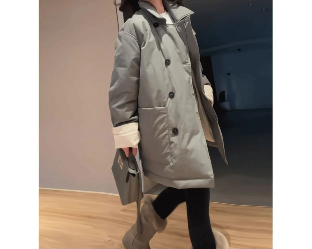 Medium and Long Double-breasted Tooling Cotton-padded Coat for Women's 2026 Winter New Korean Loose Sense Wear Cotton Coat