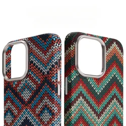 Nordic Sweater Style for MagSafe Case Shell for iPhone 14 15 16 17 Pro Max Magnetic Charging Cover Lens Bumper Retro Hard Fundas