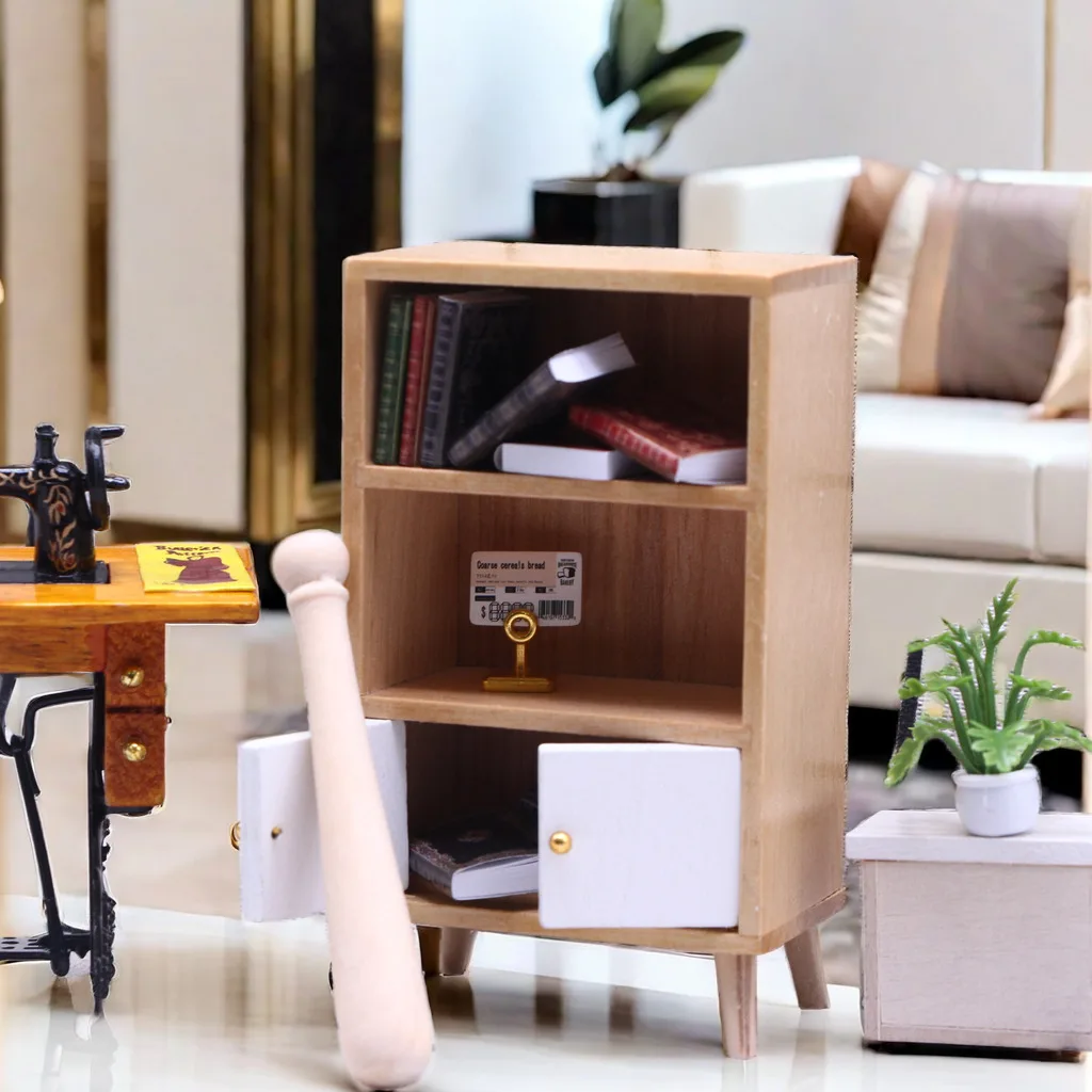 Mini Wooden Living Room Display Cabinet, Bedroom Bookshelf, DollhouseOB11 Miniature Scene Decoration Props, Furniture Model