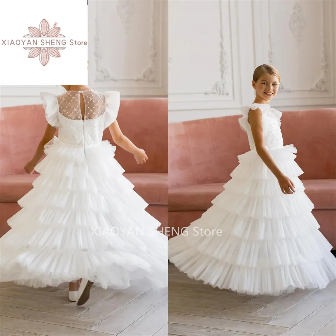 Robe de demoiselle d'honneur Boho en couches pour mariage, princesse en fibre de tulle, robe de Rhde première communion élégante pour enfants, robe de soirée