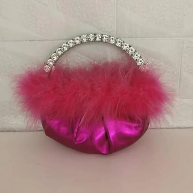 Ostrich Feather Rhinestone Party Evening Clutch Bags for Women Luxury Designer Purses Handbags Chic Wedding Bag Fold Pu Leather