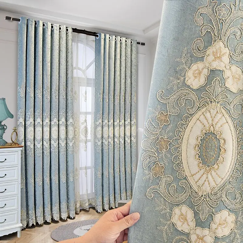 European Chenille Curtains 2024 New Style Bedroom Embroidery Curtains for Living Dining Room Bedroom