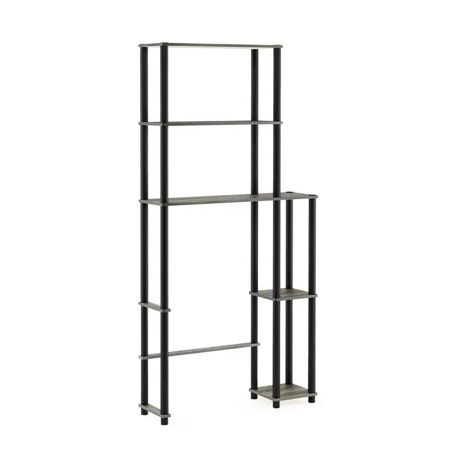 

TurnNTube Over The Toilet Storage, 5 Shelves Bathroom Organizer Space Saver Rack, French Oak Grey Black