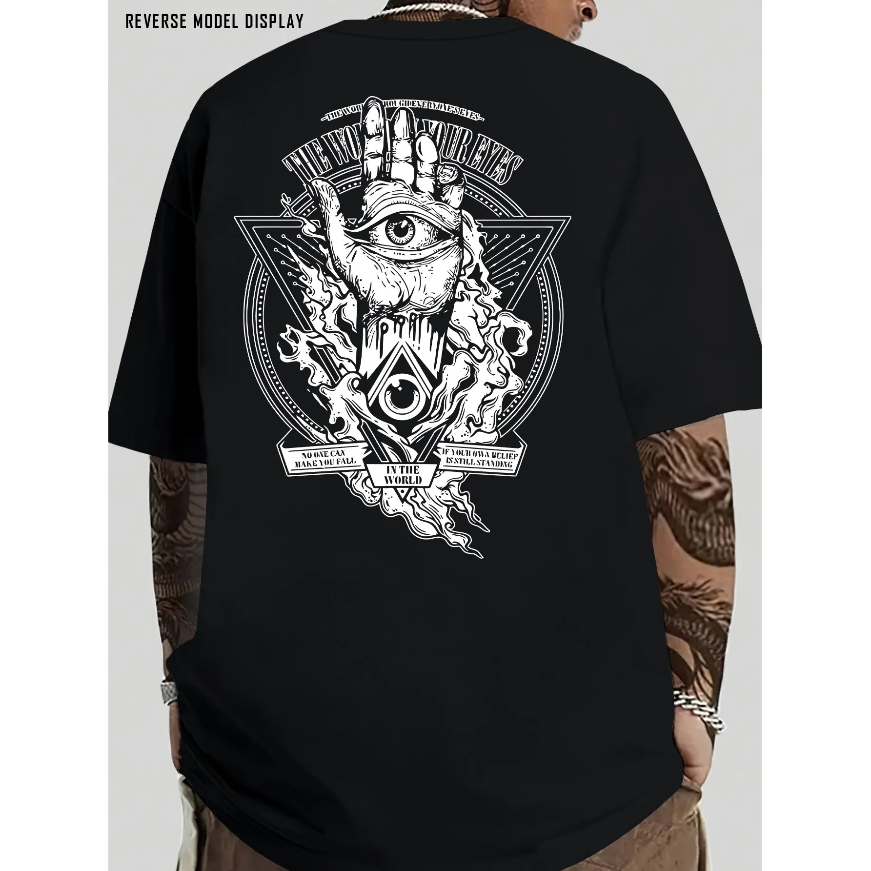 All Seeing Eye Graphic Tee for Men, Casual Round Neck Short Sleeve Cotton T-Shirt, Trendy Print for Daily Wear