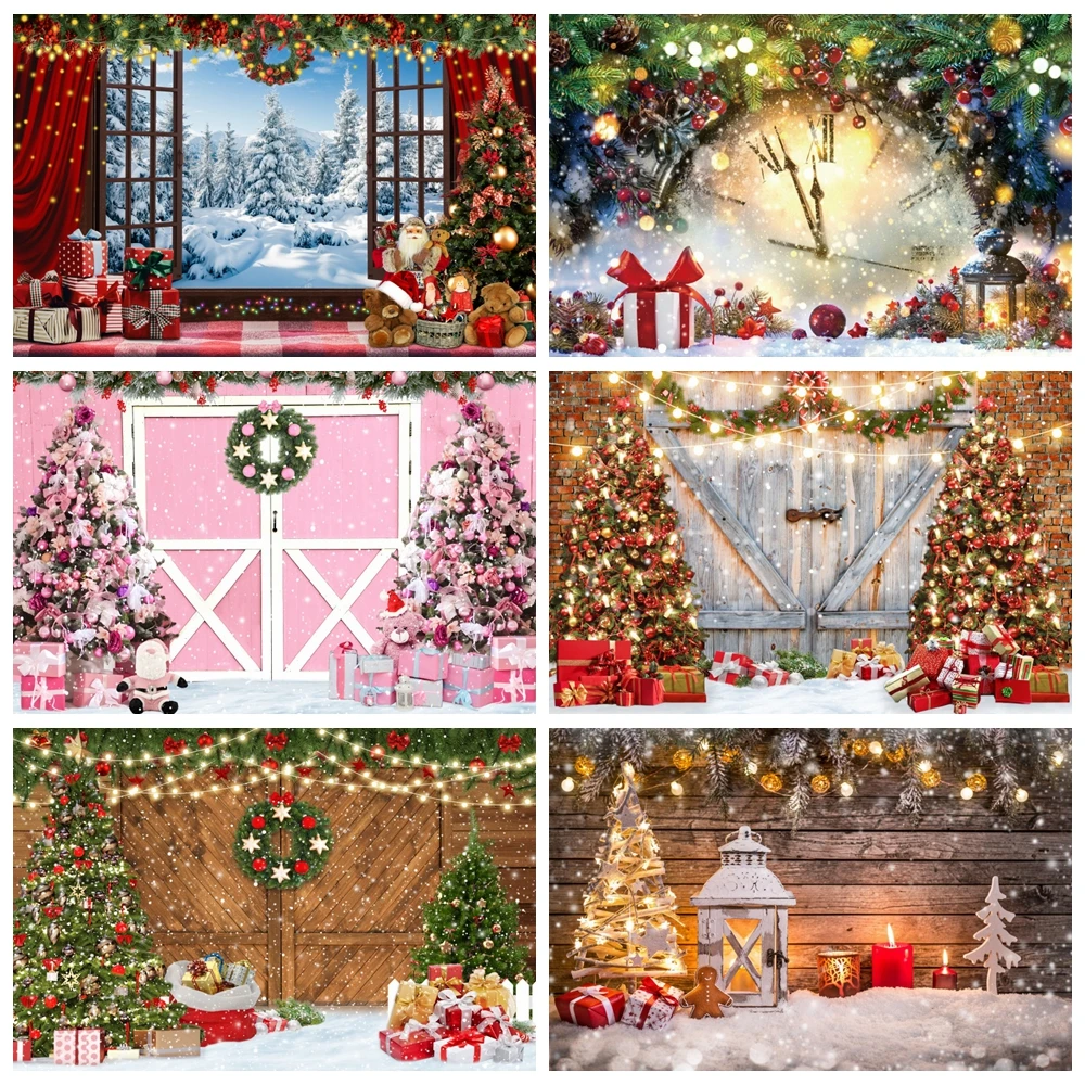 

Merry Christmas Photocall Backdrop 2024 Winter Fireplace Xmas Tree Family Kids Baby Portrait Photography Background Photo Studio