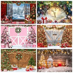 Merry Christmas Photocall Backdrop 2024 Winter Fireplace Xmas Tree Family Kids Baby Portrait Photography Background Photo Studio