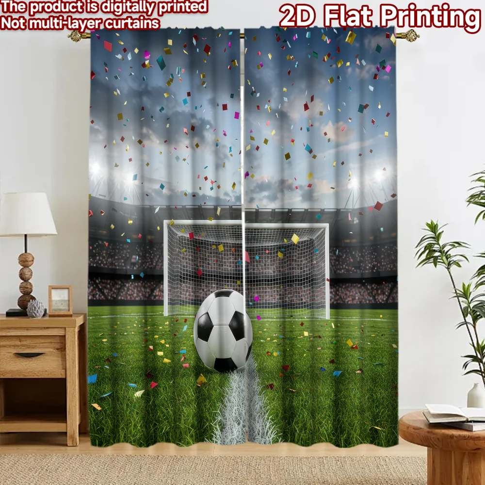 2D flat 2pcs Curtain Vintage drapes Curtains Soccer Goal Confetti Digitally printed polyester, colorfast Birthday Party for
