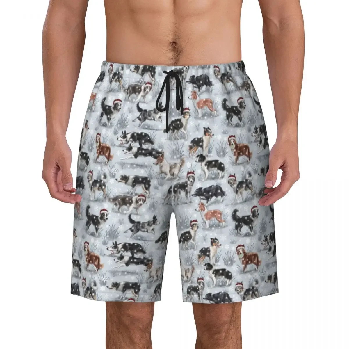 Cute Christmas Border Collie Dog Men's Swim Trunks Swimwear Quick Dry Beach Board Shorts Pet Animal Swimming Boardshorts