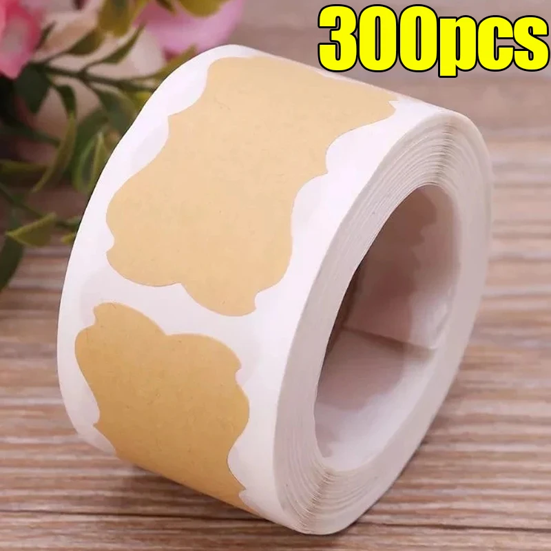 300Pcs Kraft Stickers Paper Blank Labels for Christmas Gift Jar Candle Glass Bottle Office Food Classification Kitchen Sticker