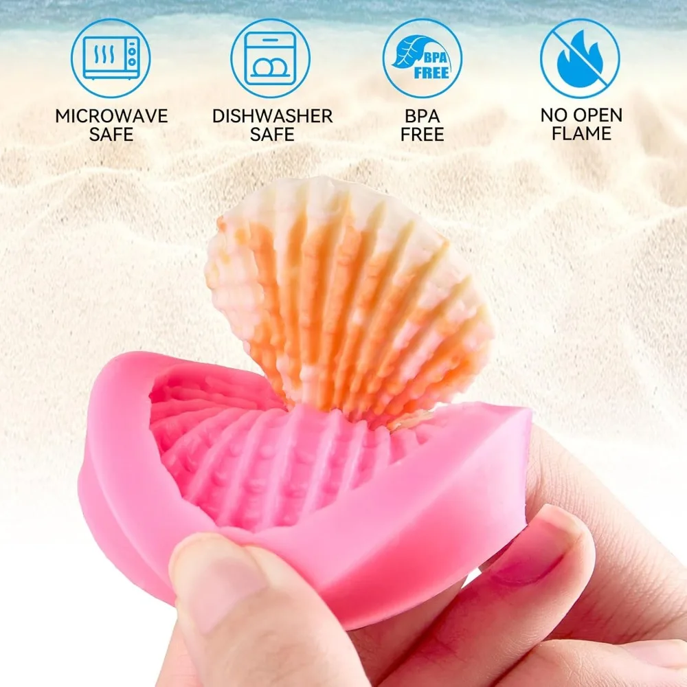 3 stuks mariene siliconen fondant mallen, schelp schelp zeester chocolade snoep mallen voor cupcake topper, cake pop decoratie en c