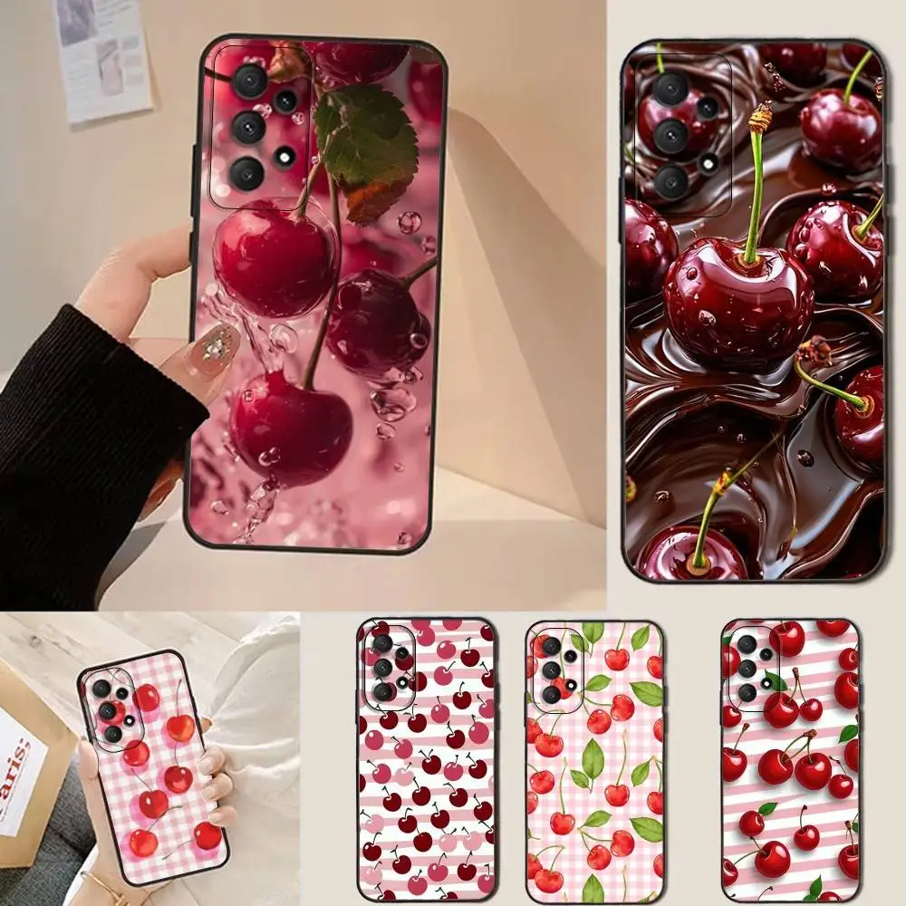 

Fruit Cherry Painting Phone Case For Samsung Galaxy A13,A21s,A22,A31,A32,A52,A53,A71,A80,Soft Black Shell
