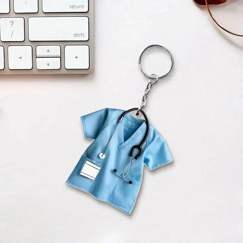 （JYA1）1/5Pcs Worker Keyring New Acrylic Nurse Uniform Keychain 2D Flat Tag Car Pendant With Stethoscope Gift For Nurses Doctors
