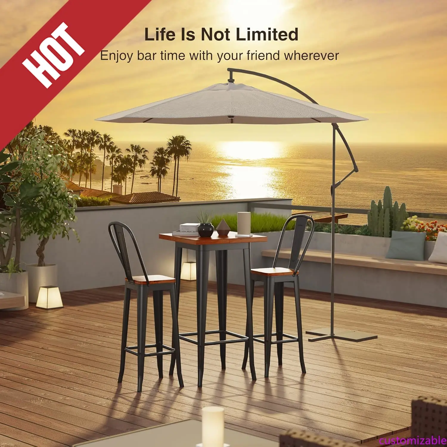 Juego de mesa y sillas de bar personalizables, mesa y sillas de pub, juego de 2, para bar, espacio pequeño, cafetería bistrot