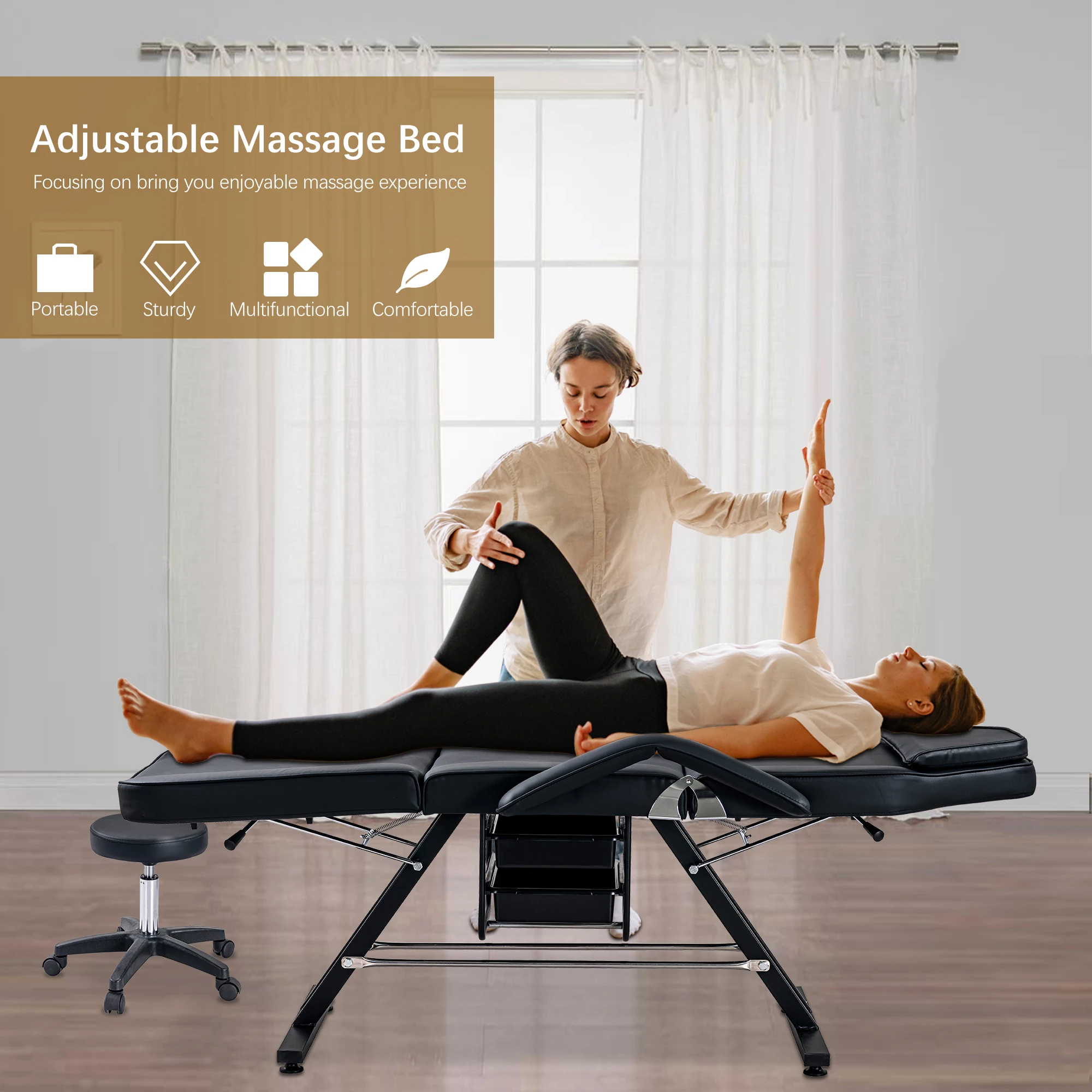 Chair Massage Table Adjustable salon furniture 3-Section Tattoo Bed Multi-Purpose Stool Esthetician Barber Facial Spa