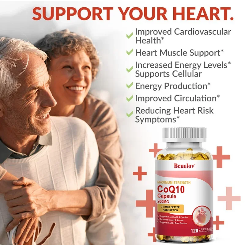 Bcuelov 200mg 3x High Absorption Coenzyme Q10 Softgels Vegetarian Gluten Free Heart Healthy Energy