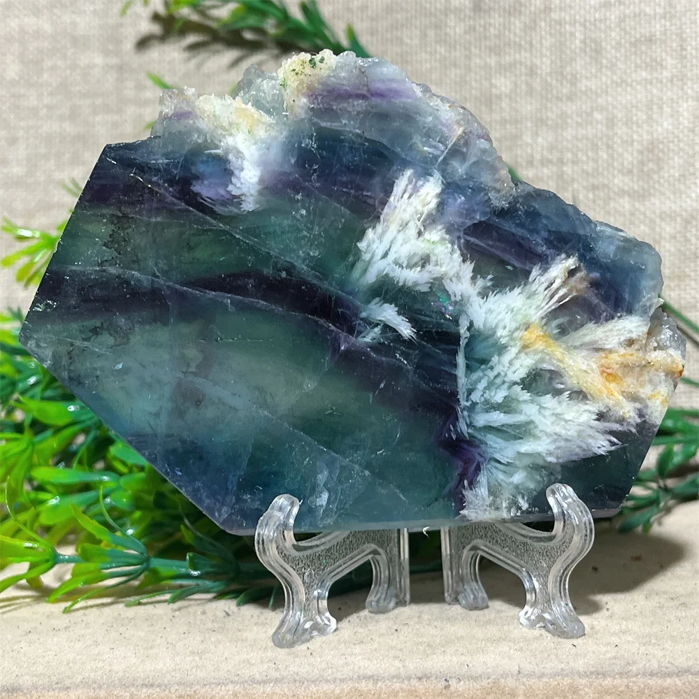 

Crystal Natural Feather Fluorite Slab Slice Stone Quartz Mineral Beauty Gemstones Minerals Spiritual Ornaments Home Decoration