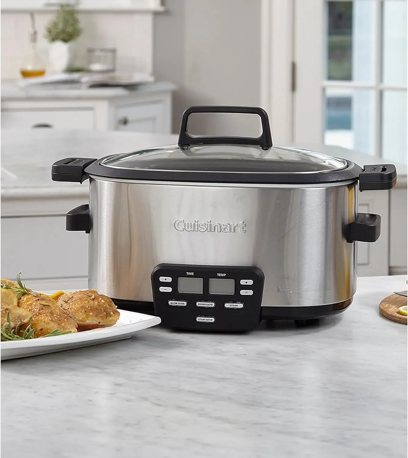 3-In-1 Cook Central 6-Quart Multi-Cooker: Slow Cooker, Coklat/Taute, Steamer, Perak