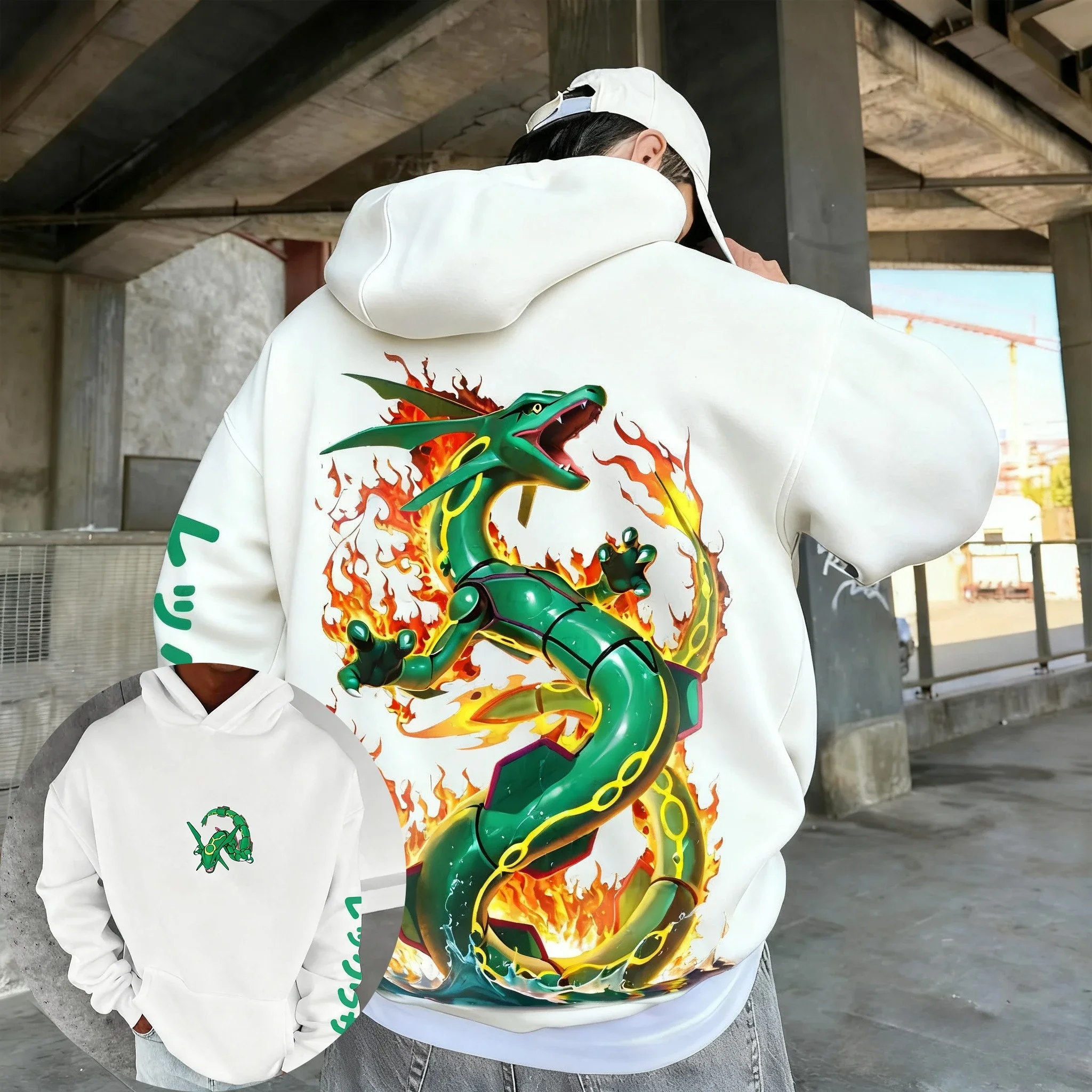 Pokémon Anime Rayquaza Co Branded Hoodie 2025 Herfst/Winter Nieuwe Heren en Dames Hip Hop Trendy Dagelijks Casual Ouder-kind Top
