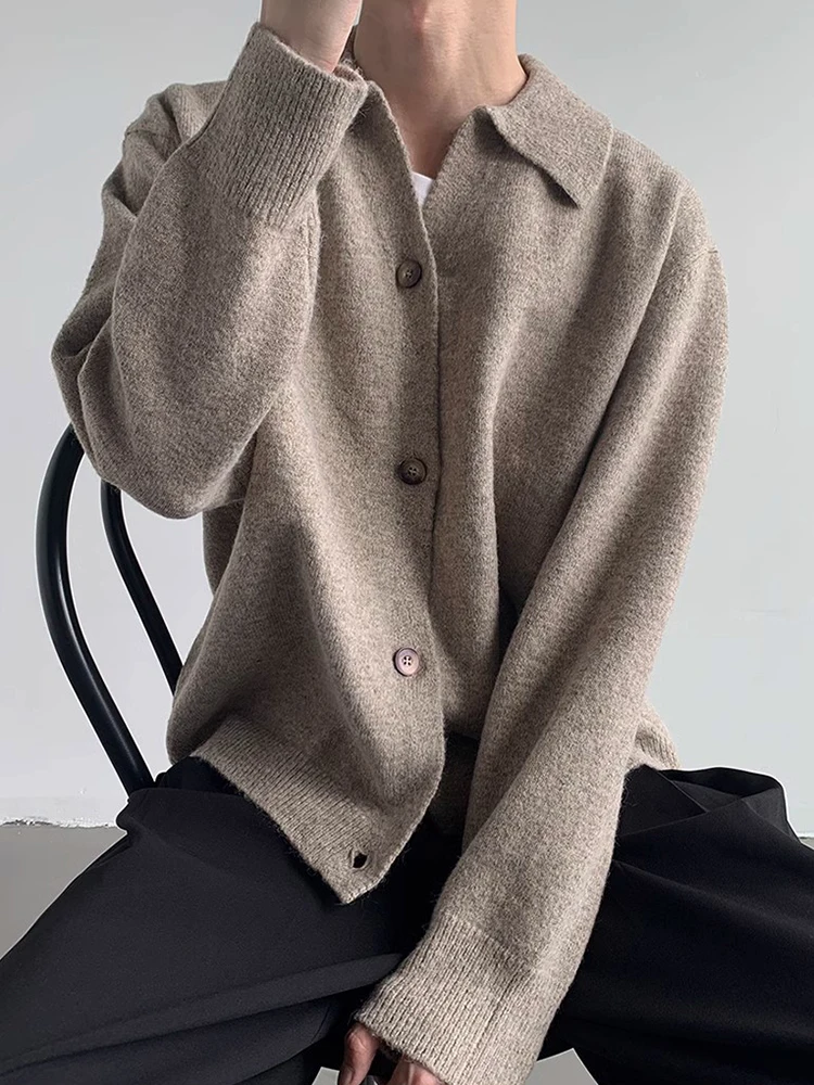 Vintage بدوره إلى أسفل طوق محبوك معاطف الرجال العصرية طويلة الأكمام بلون Sweatercoats للرجال في الهواء الطلق سترة بأزرار عادية