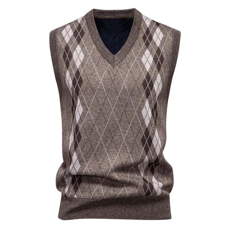 

Men's Knitted Warm Sweater in Autumn and Winter V-neck Vest Diamond Grid Twisted Flower Casual Fashion Versatile Top