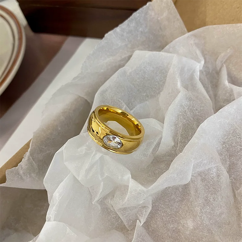 Cubic zirconia stone band rings stainless steel rings for women minimalist simple elegant jewelry non tarnish jewelry
