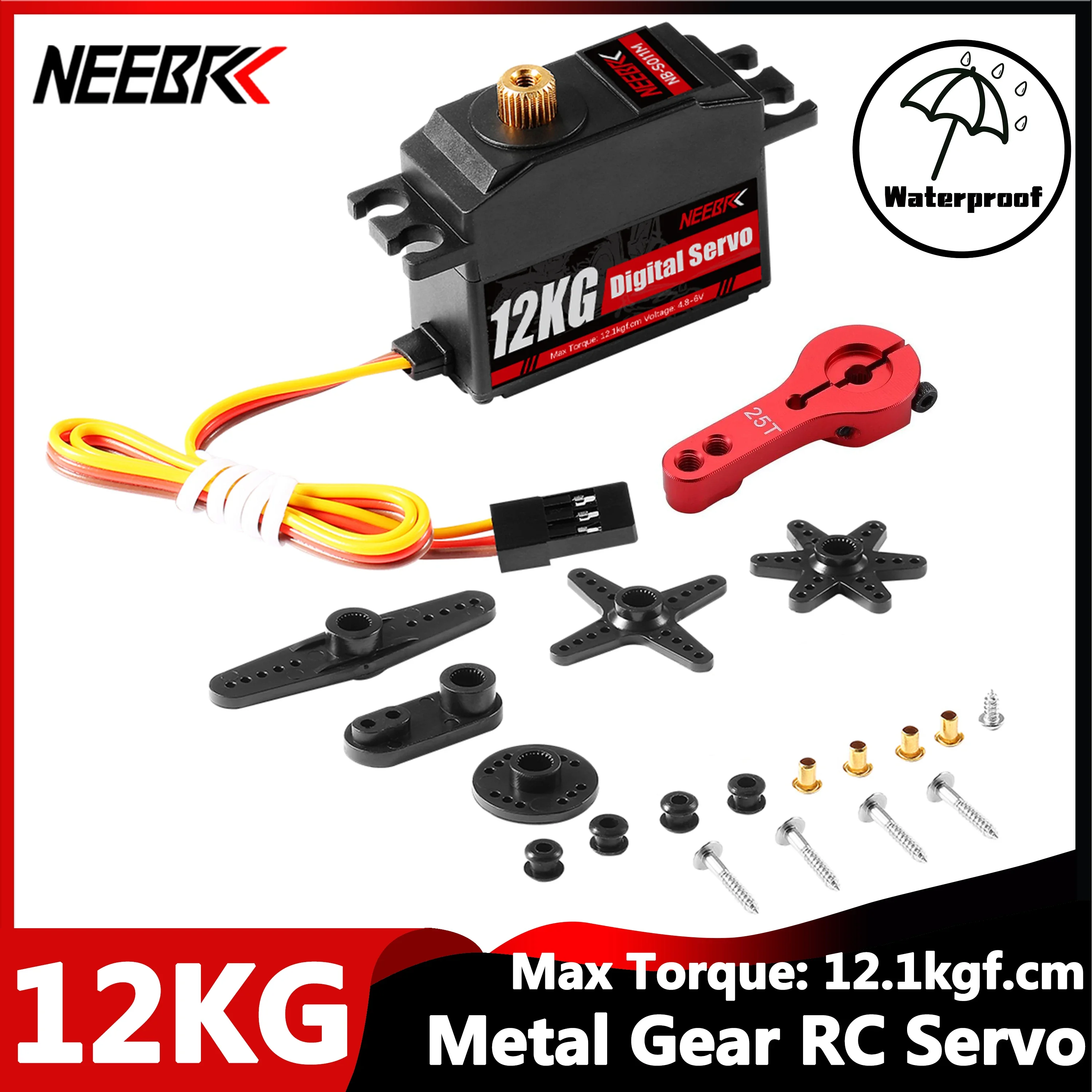 

NEEBRC 12KG Metal Gear Waterproof Servo for 1/16 1/14 1/12 RC Car Crawler Robot Boat Helicopter TRX4 Wltoys 144001 MN128 WPL