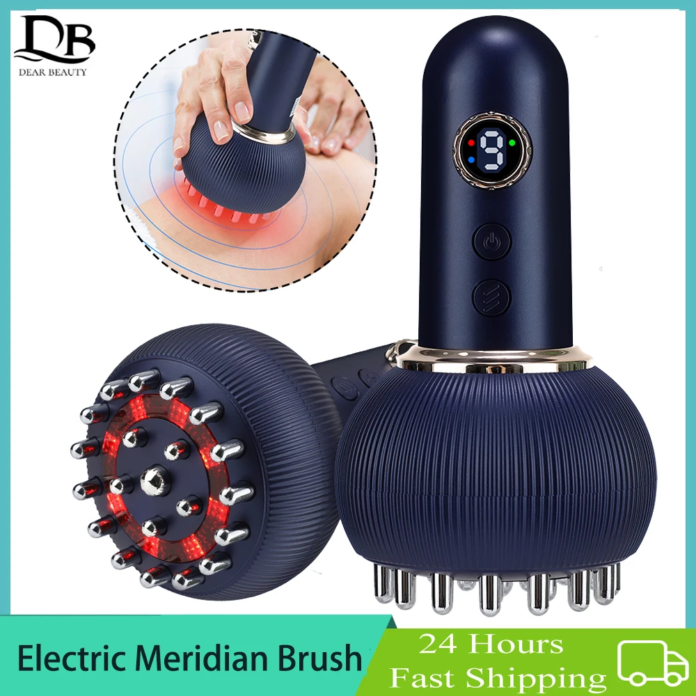 Electric Meridian Brush Vibration GuaSha Massage Tools Red Light Therapy Heating Scraping Massager Meridian Dredging Body Slim