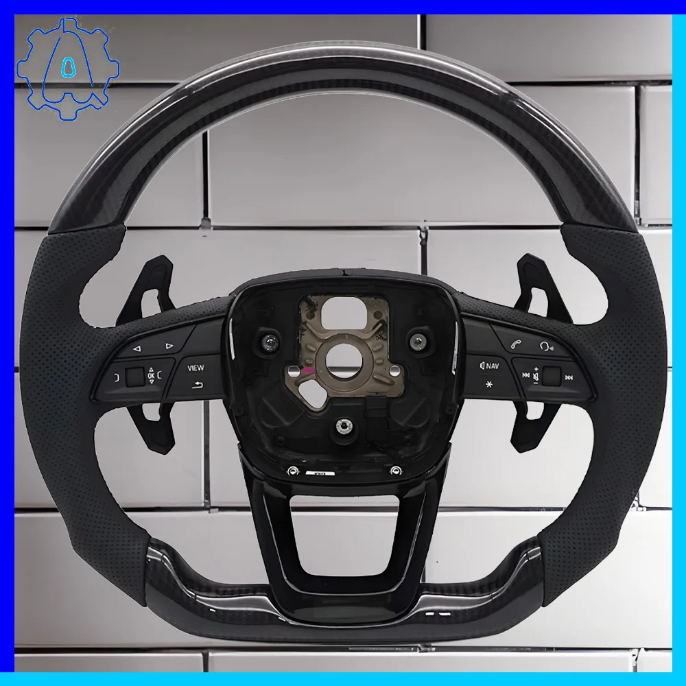 

For Audi Q5 FY Q7 4M Q8 carbon fiber black stitching flat bottomed sports steering wheel with buttons and paddles