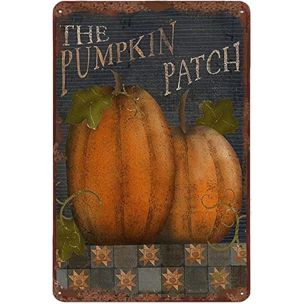 The Pumpkin Patch Fall Vintage Metal Signs Wall Decor Plate Iron Painting Retro Novelty Christmas Kitchen Tin Sign12 x 8 inches