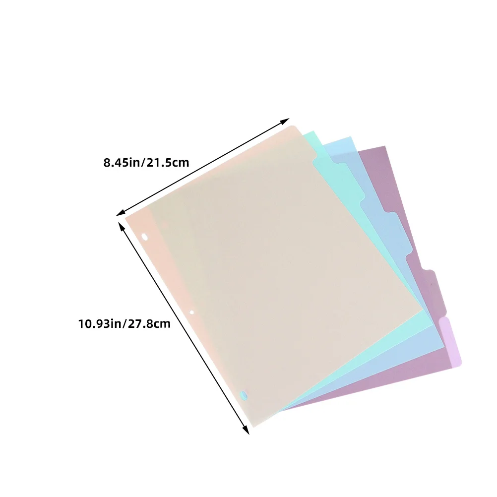 1Set Binder Dividers A4 Size Frosted PP Multi-Page Index Tabs for School Office Home File Organization Journal Inserts