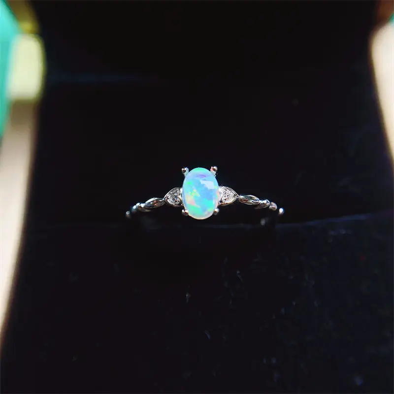 Natutal Opal 4x6mm Rings for Women 925 Silver Wedding Rings Jewelry for Women Simple Design Luxury Ring