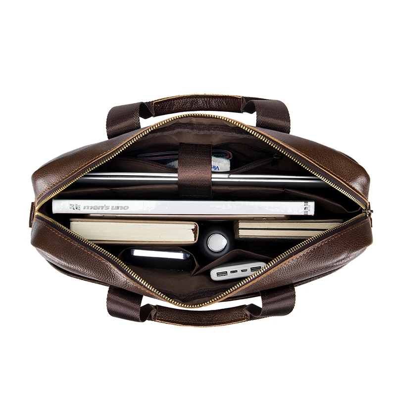 Classic Men's Genuine Leather Briefcase Vintage Cowhide Man Laptop Briefcases Shoulder Messenger Office Business Handbags
