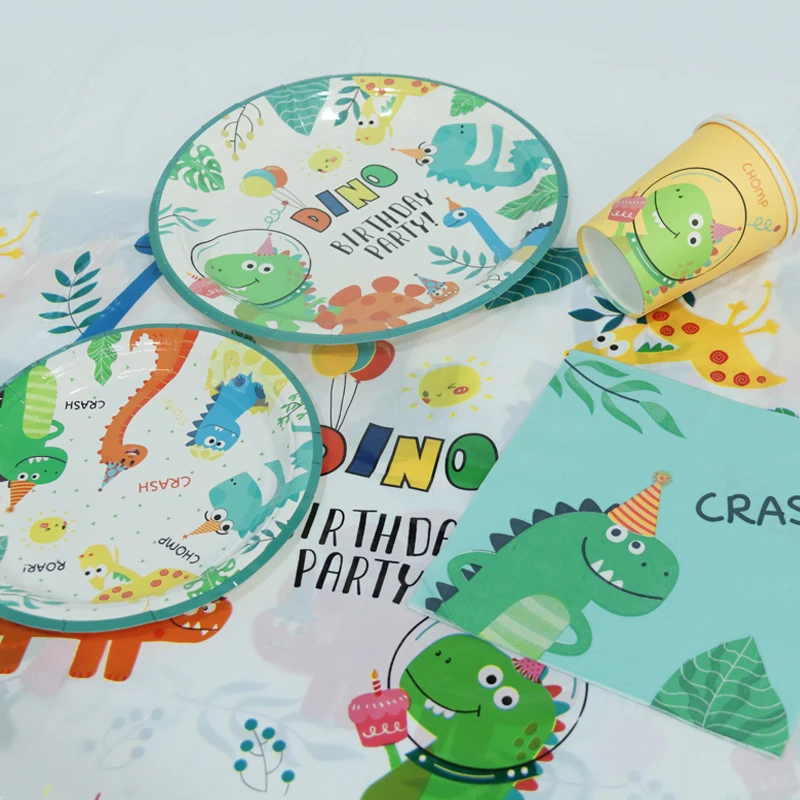 Dinosaur Party Disposable Tableware Set Dino Roar Paper Plates Cups Napkins Tablecloth Kid Birthday Party Decoration Baby Shower