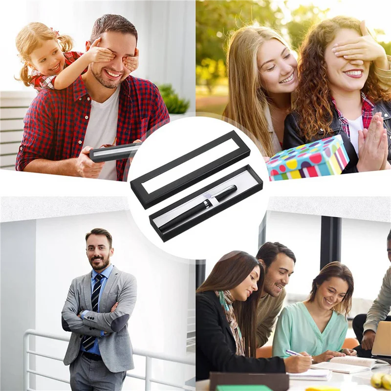 64 قطعة علبة هدايا فارغة من الورق المقوى الأسود مع نافذة شفافة لعرض قلم حبر جاف للمجوهرات