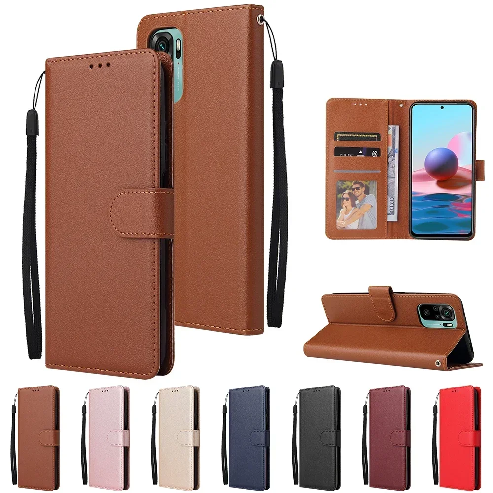 

5X*Solid Color Leather Case Anti-fall Wallet Flip Phone Case For Xiaomi Redmi12/4X/4A/5/5A/6/6A/7/7A/8/8A/Y3 Plus Note12R 4G/5G