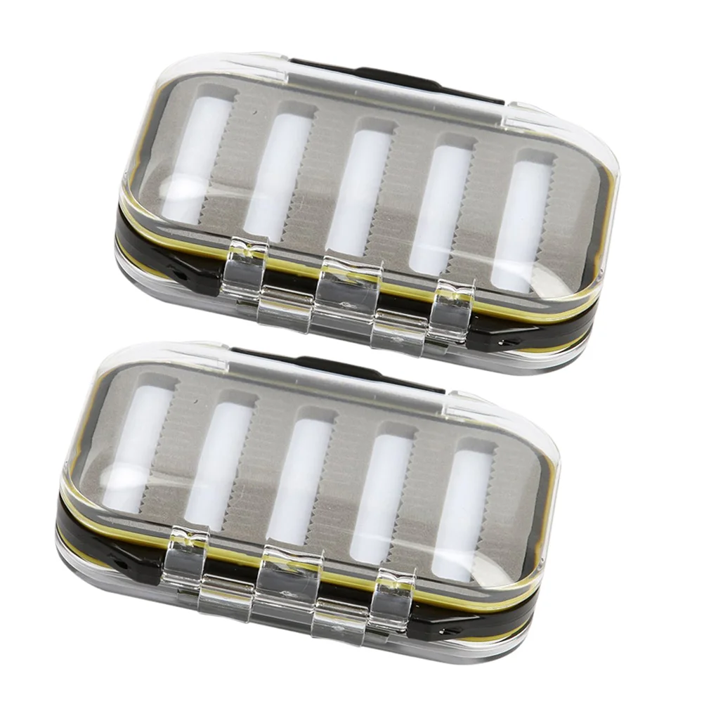 

2pcs Fly Box Waterproof High Density Double Sided Transparent Secure Grip Non Slip Fishing Tackle Box Silicone Seal Durable
