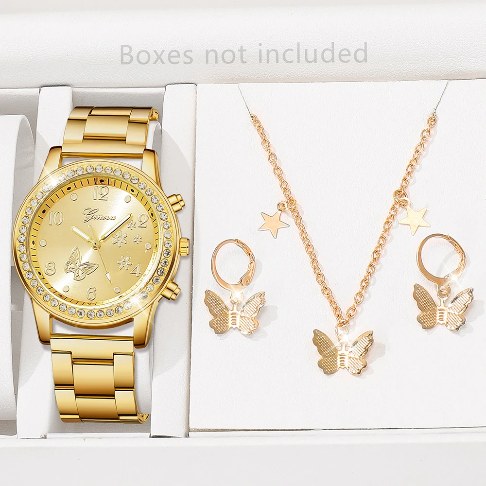 4PCS/SET Women's Watch Set Noble Elegant and Fashionable Women's Quartz Watch Necklace Earring Jewelry Set (Box free)