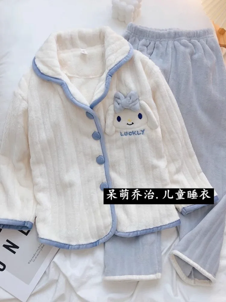 

Sanrio зимние пижамы для девочек Cinnamoroll, детские утепленные пижамы для девочек, зимняя коралловая фланелевая домашняя одежда для родителей и детей